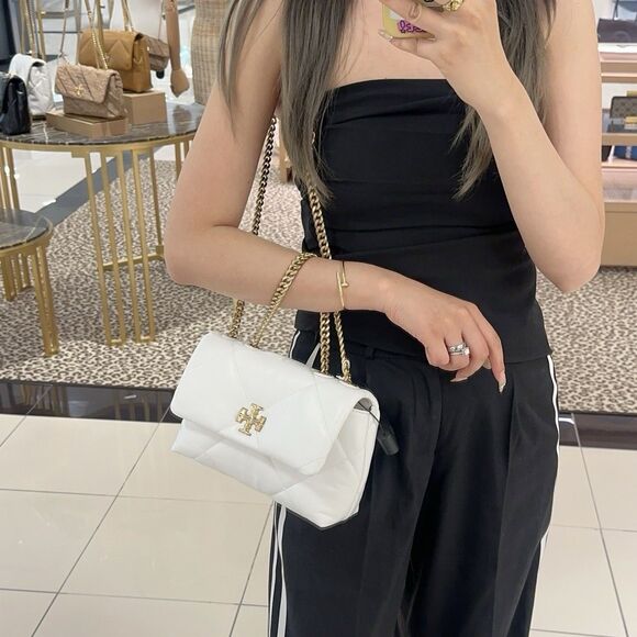 Tory Burch Small Kira Diamond Quilt Leather Shoulder Bag Crossbody 154706 Blanc - Picture 10 of 11